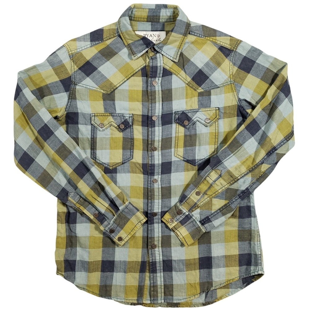 Ryan‎ Michael Western Shirt Men Small Blue Green Acid Wash Long Sleeve Buffalo